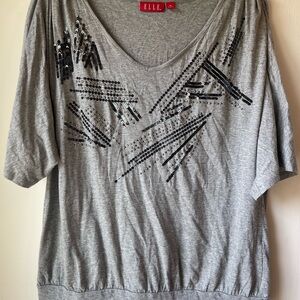 Elle Gray Sequin Embellished Blouse